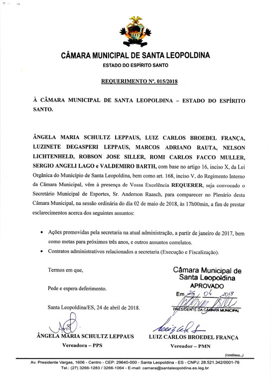 Câmara convoca Secretário Municipal de Esportes