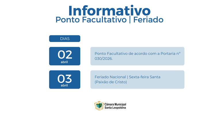 Aviso de Feriado e Ponto Facultativo